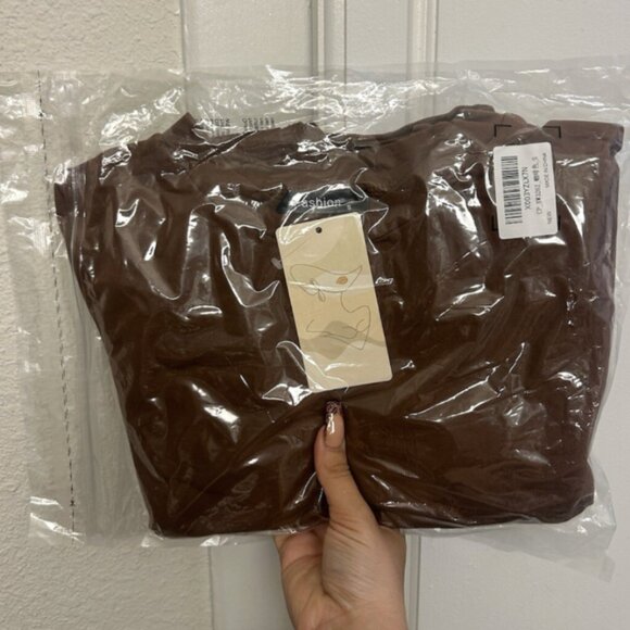 Fashion Brown 2-Piece Matching Set | Crop Sweatshirt & Shorts Pajamas Small NWT - Picture 3 of 5